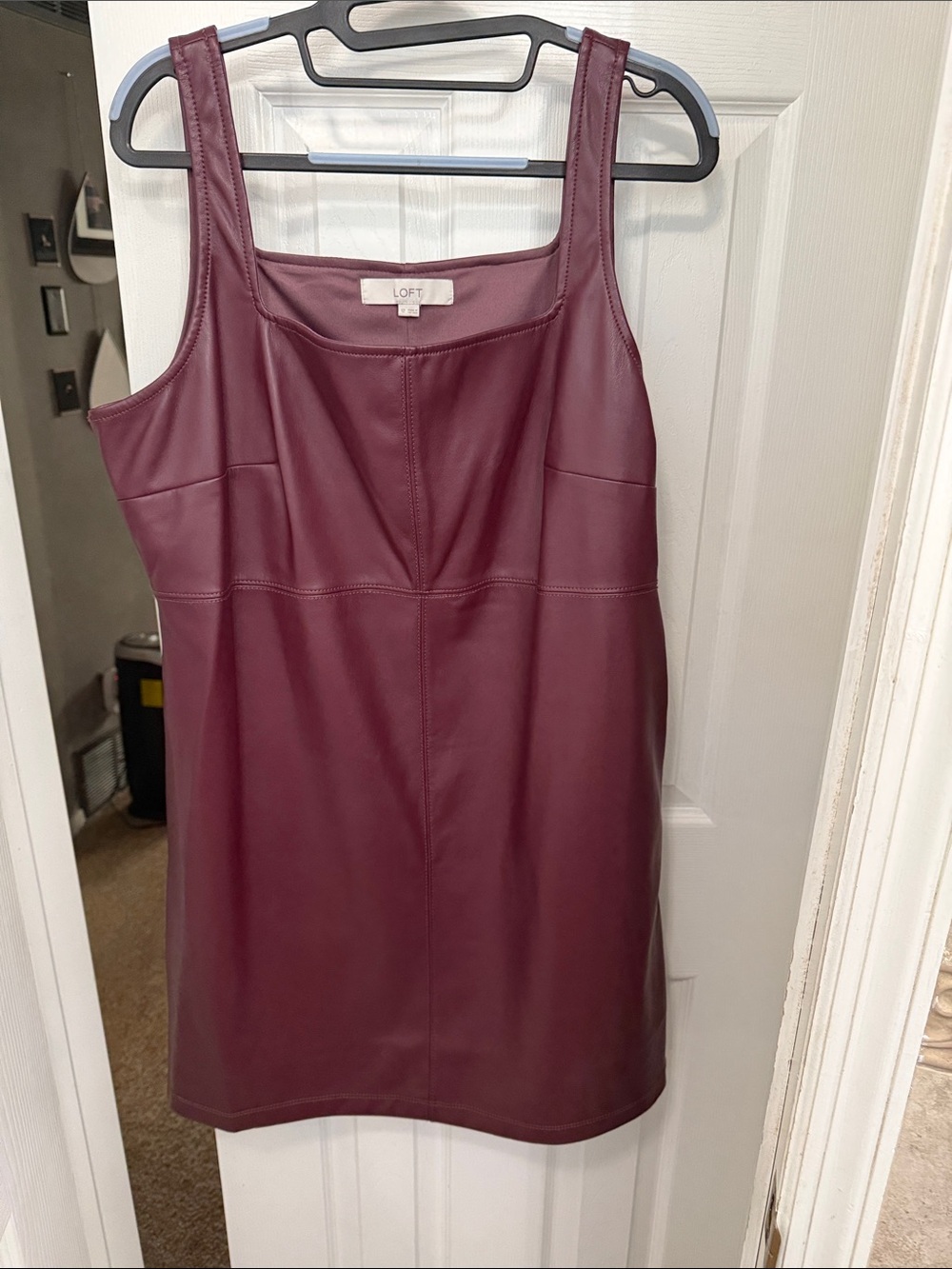 LOFT Faux Leather Mini Shift Dress in Burgundy Plum Size 12